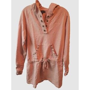 BCBG MaxAzria Women's XL Pullover Hoodie Orange Embellished Logo Pockets Y2K